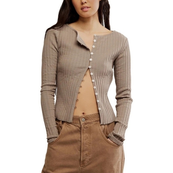 Free People Tilly Ribbed Button-Up Long Sleeve Top. XS. NWOT - Picture 1 of 8